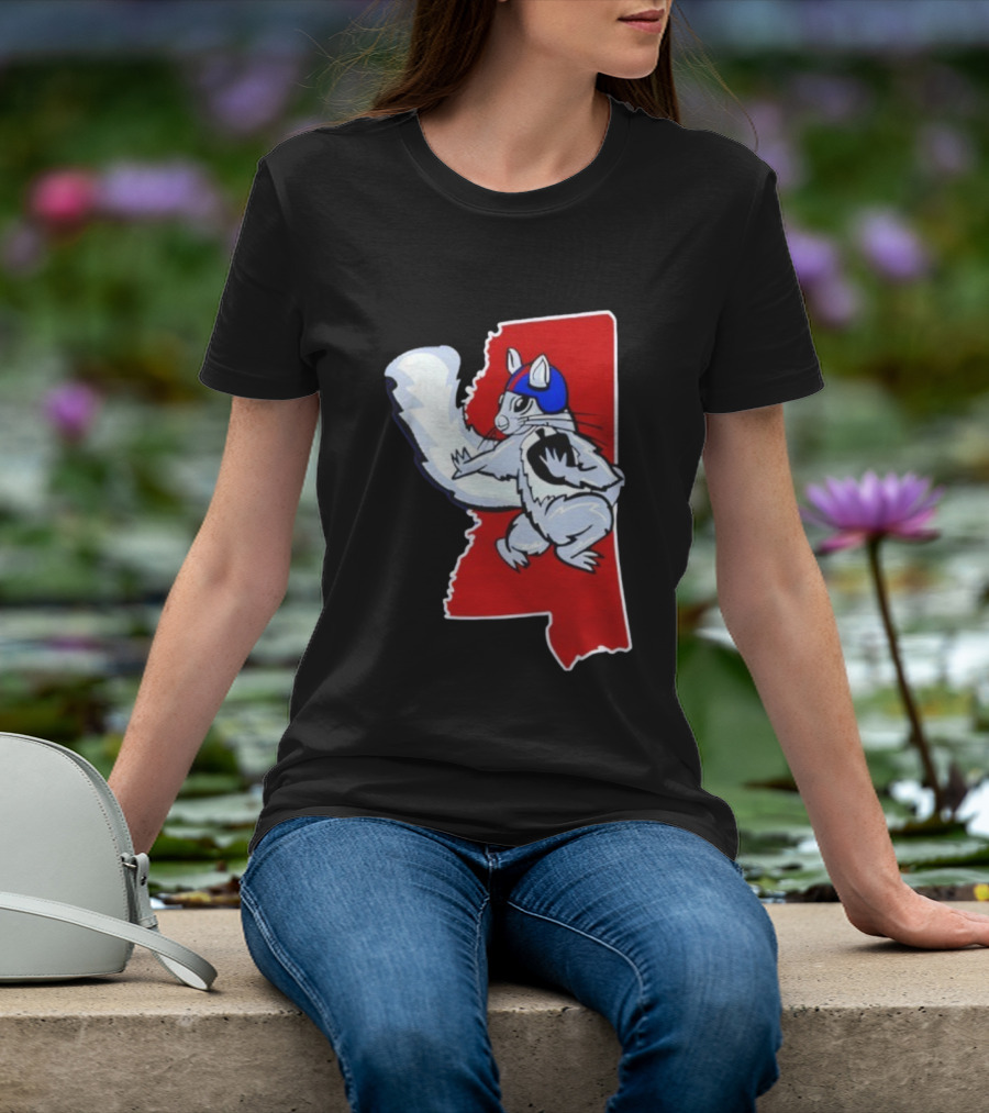 Ole Squirrel Mississippi Football Helmet State Outline T-Shirt