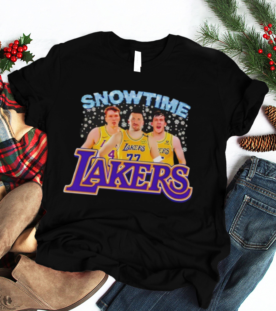Snowtime Los Angeles Lakers Players Paw Prints Winter Theme T-Shirt