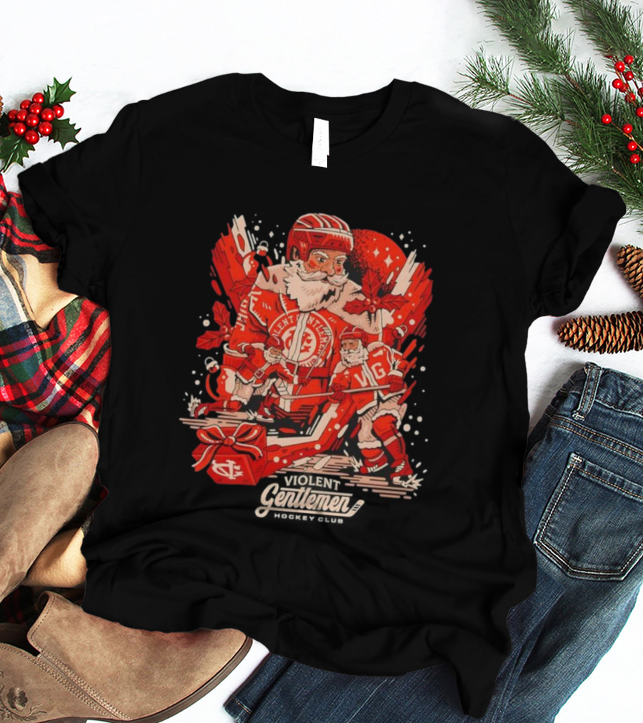 Violent Gentlemen Hockey Club Santa Claus Christmas Sports Theme T-Shirt