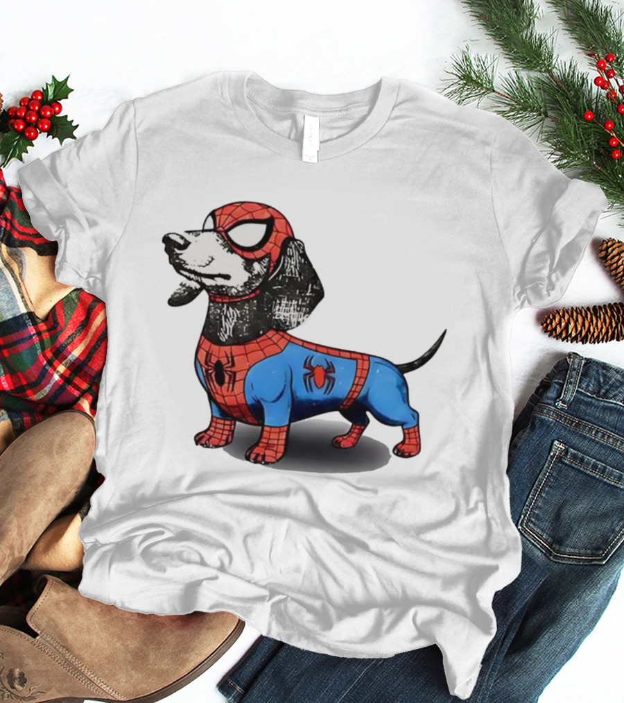 Dachshund In SpiderMan Costume Superhero Pet Character T-Shirt