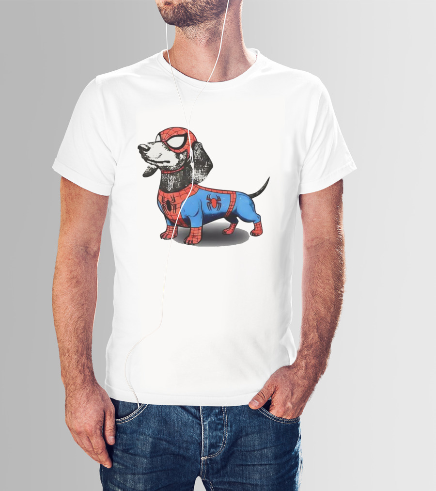 Dachshund In SpiderMan Costume Superhero Pet Character T-Shirt