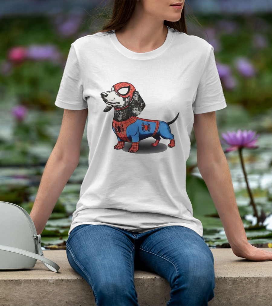 Dachshund In SpiderMan Costume Superhero Pet Character T-Shirt
