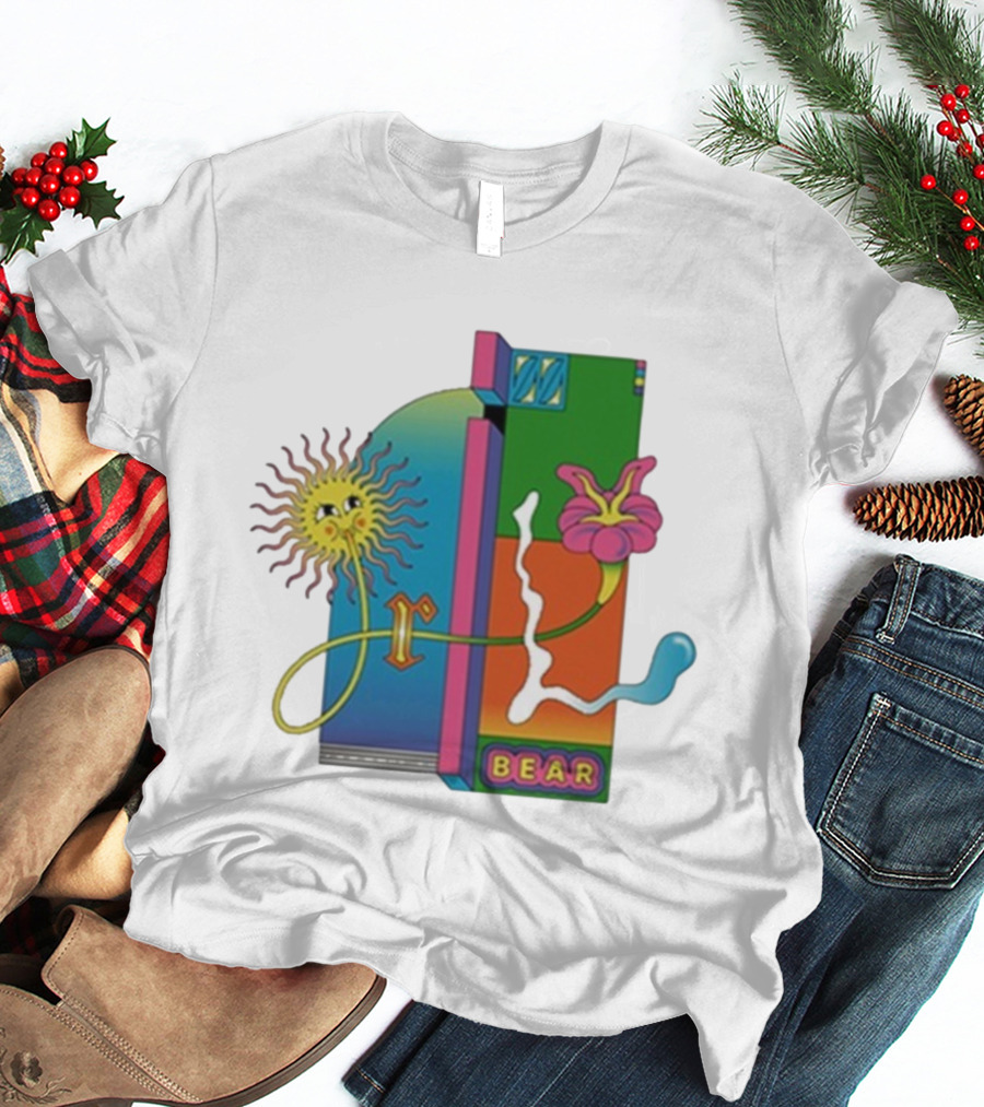 Grizzly Bear Sunshine Retro Psychedelic Sunflower And Abstract Art T-Shirt