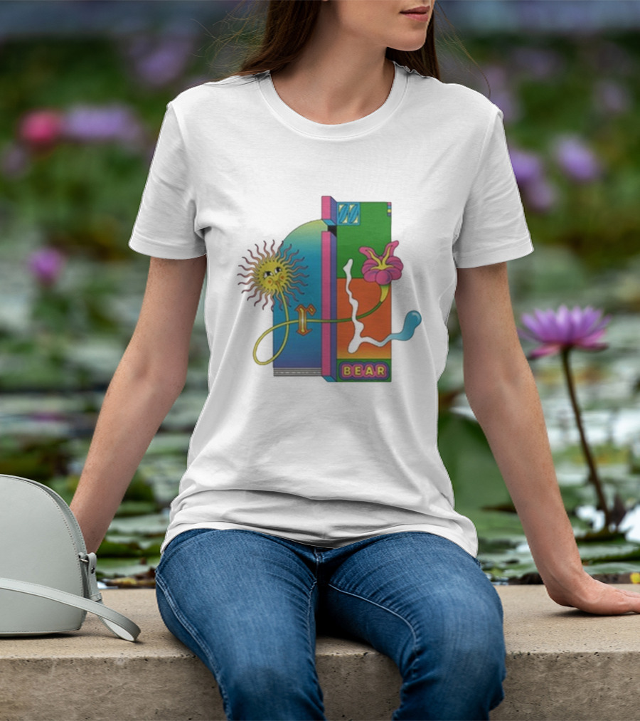 Grizzly Bear Sunshine Retro Psychedelic Sunflower And Abstract Art T-Shirt