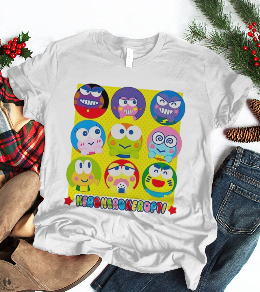 Kerokerokeroppi Colorful Faces Pattern T-Shirt
