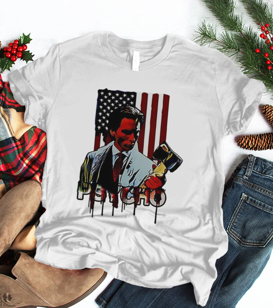 Patrick Bateman Psycho Ax American Flag Iconic Design T-Shirt
