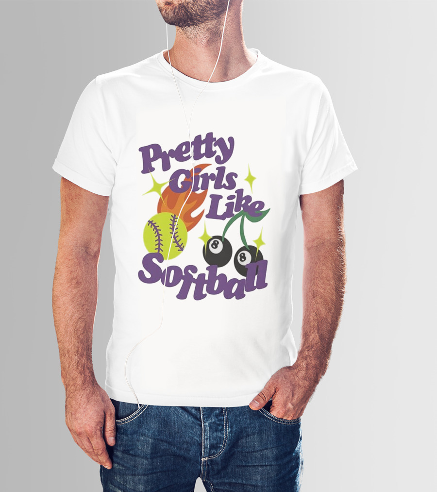 Pretty Girls Like Softball Flaming Ball And Billiard Cherry T-Shirt