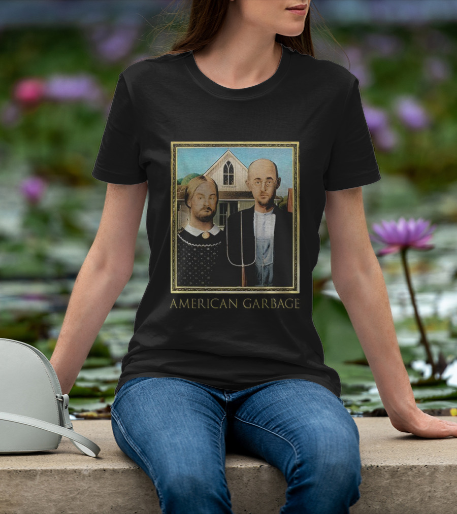 American Gothic American Garbage Mock Artwork Featured T-Shirt