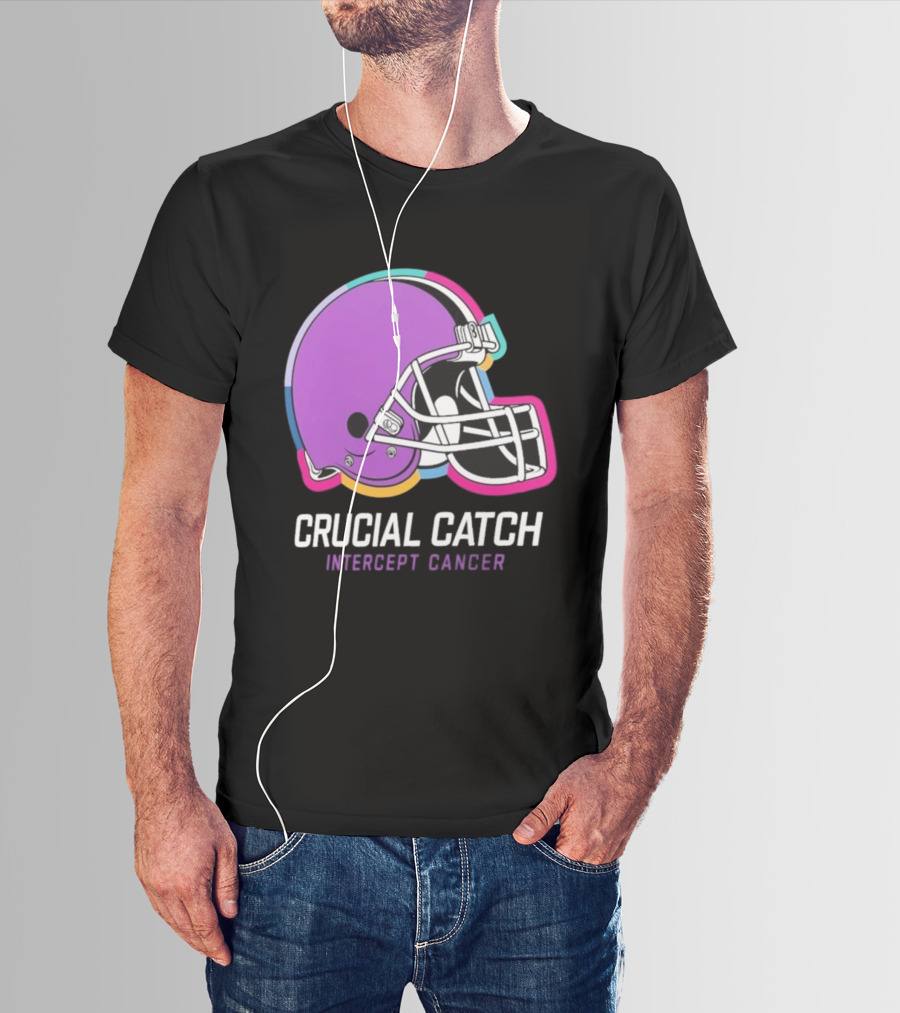 Cleveland Browns NFL Crucial Catch Intercept Cancer Helmet T-Shirt