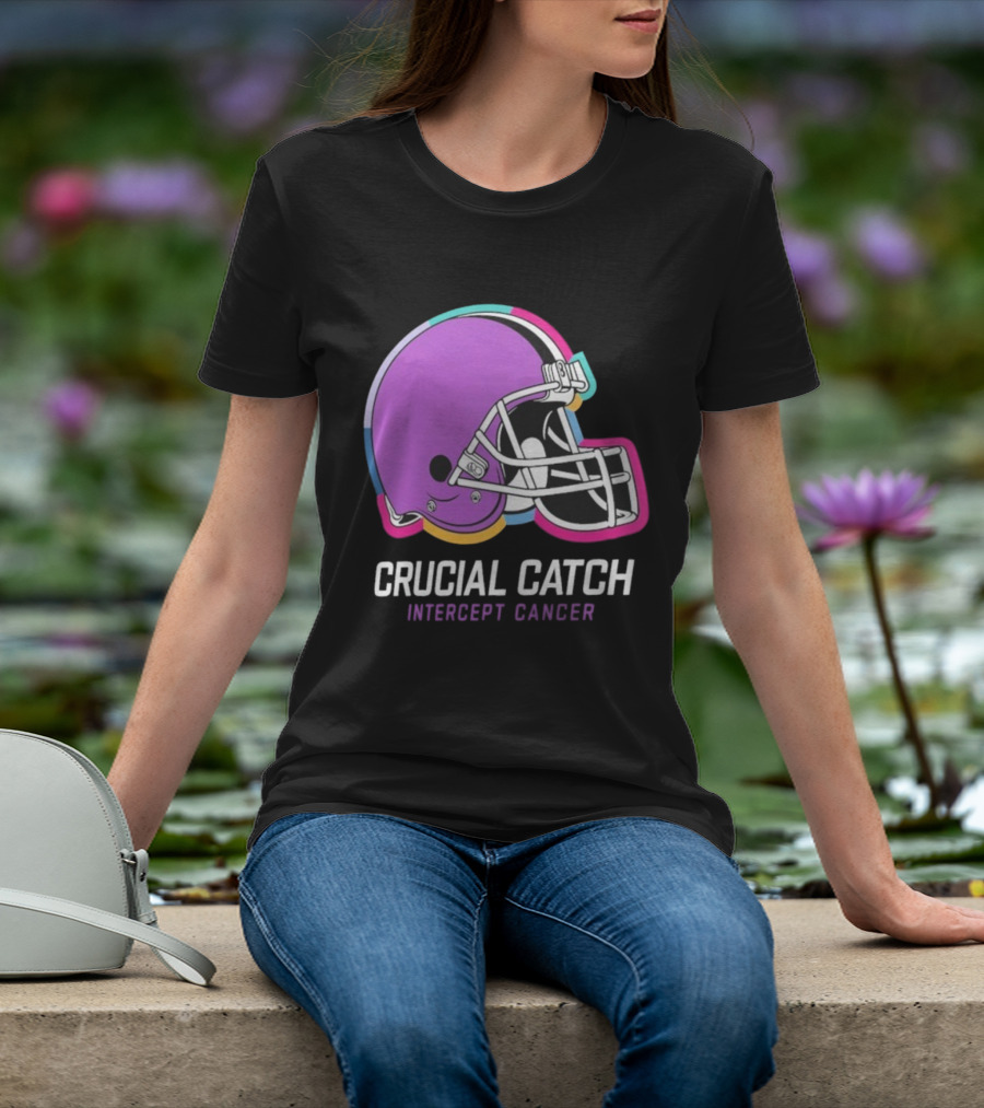 Cleveland Browns NFL Crucial Catch Intercept Cancer Helmet T-Shirt