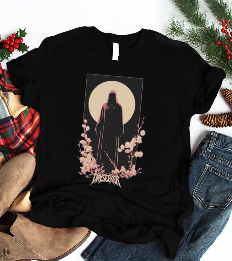 Dayseeker The Living Dead Hooded Figure With Full Moon And Flowers T-Shirt