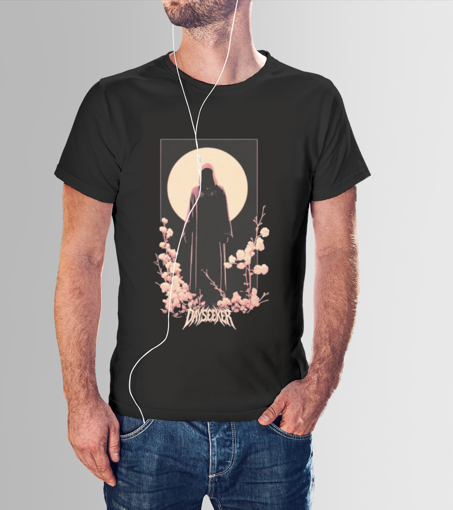 Dayseeker The Living Dead Hooded Figure With Full Moon And Flowers T-Shirt