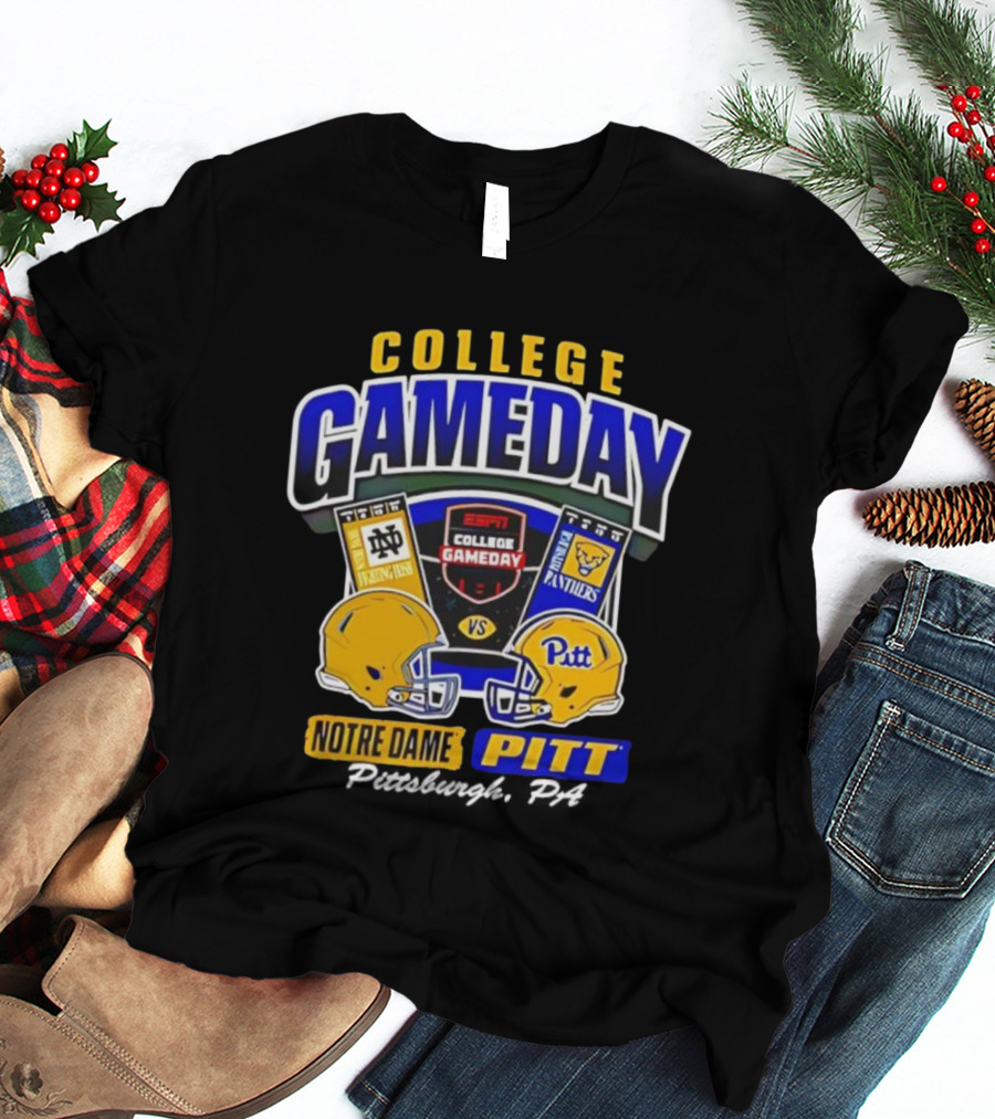 College Gameday ESPN Notre Dame Vs Pitt Panthers Football Helmets T-Shirt