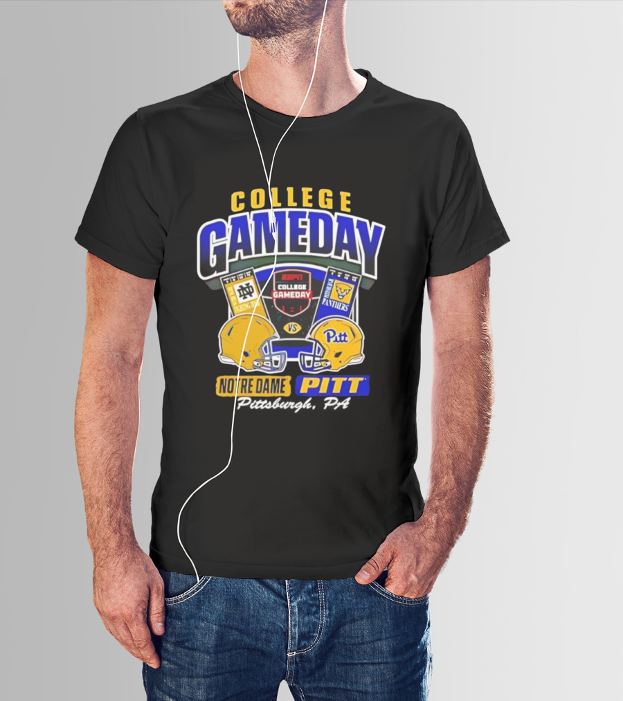 College Gameday ESPN Notre Dame Vs Pitt Panthers Football Helmets T-Shirt