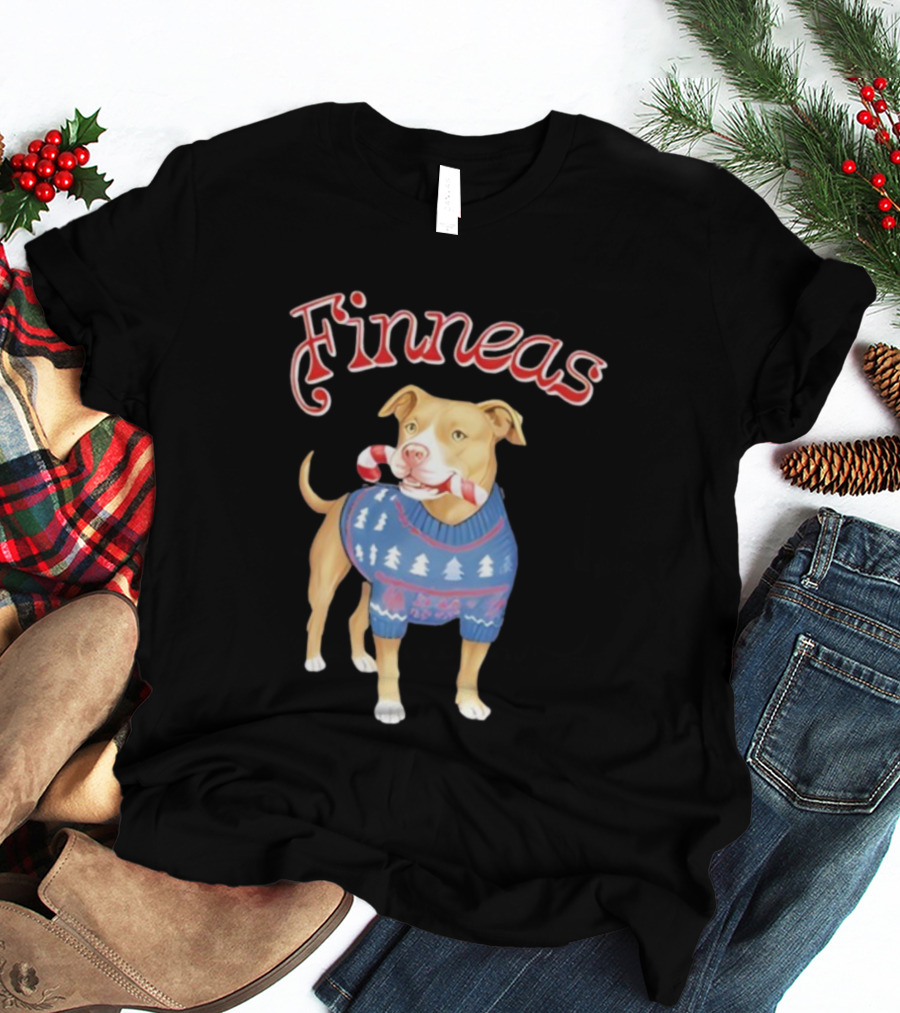 Finneas Dog Christmas Sweater Candy Cane Holiday T-Shirt