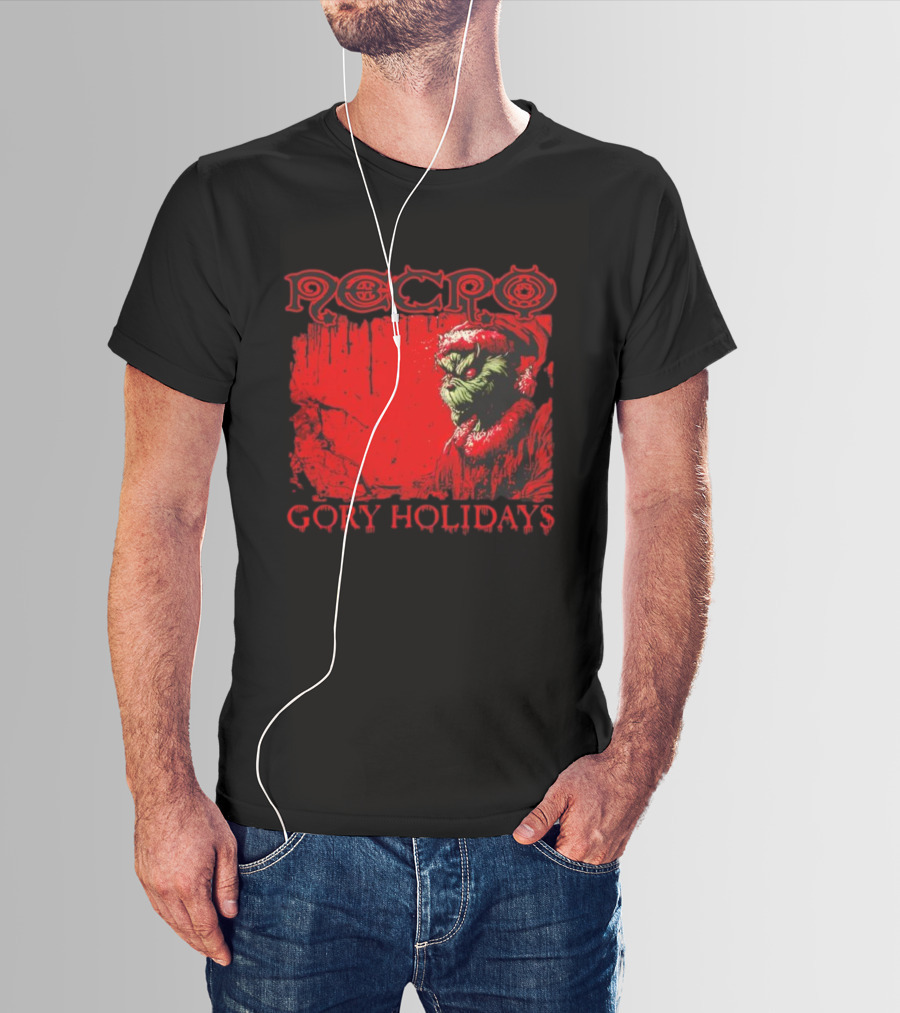Necro Gory Holidays Grinch Santa Red Dripping Art T-Shirt