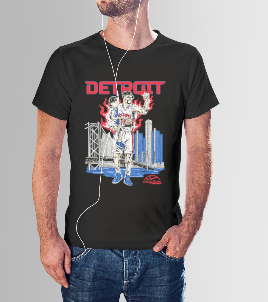 LINDSEY HUNTER FOUNDATION VENGEFUL DETROIT PISTONS RED FLAMES URBAN CITYSCAPE T-Shirt