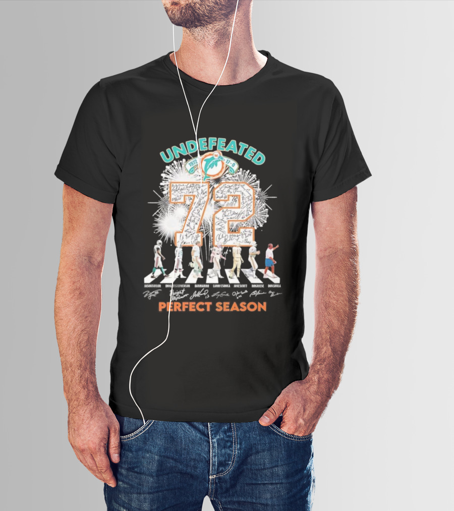 Undefeated 1972 Miami Dolphins Perfect Season Abbey Road 72 Signatures T-Shirt