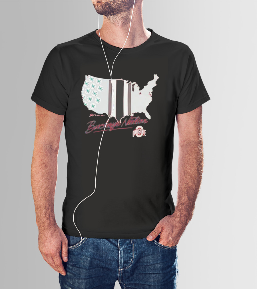 Ohio State Buckeye Nation USA Map Design T-Shirt