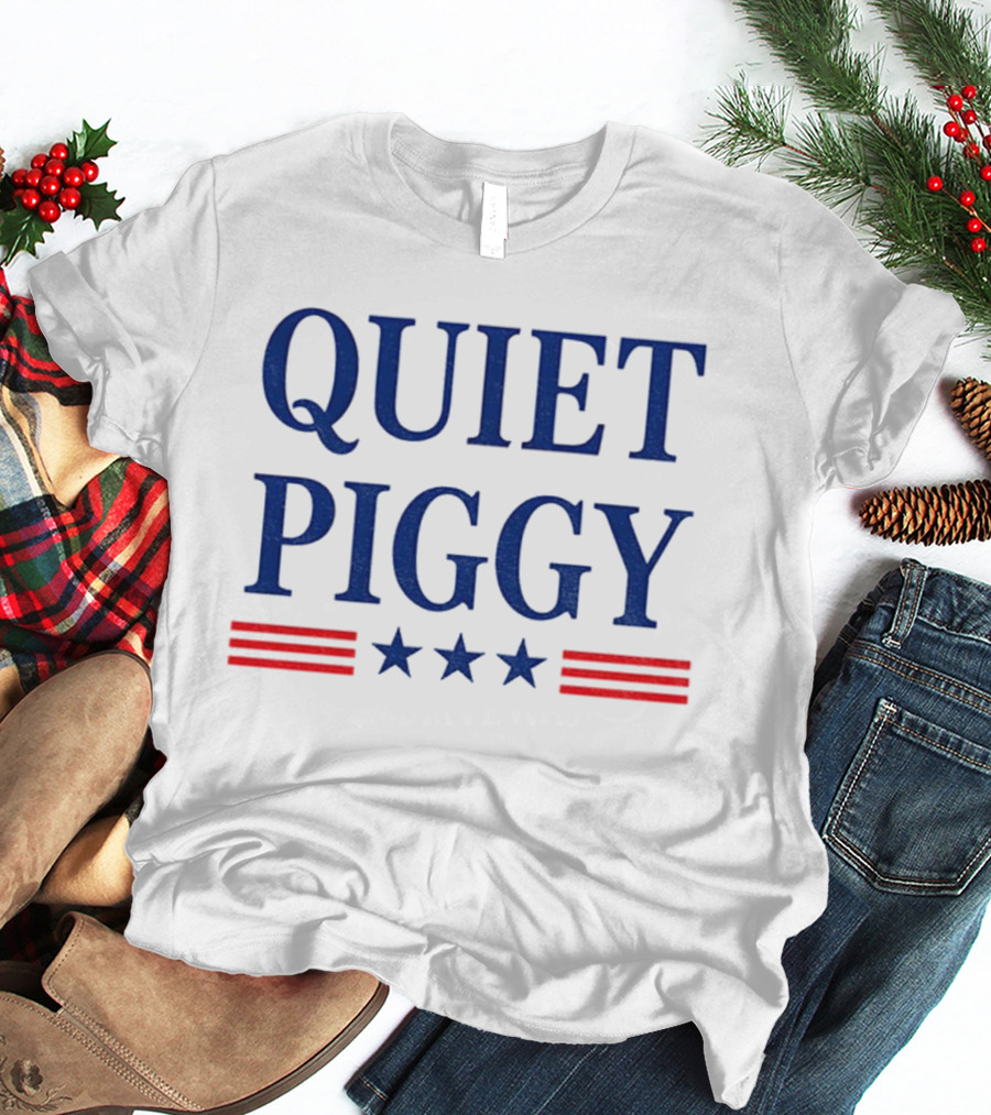 Quiet Piggy America 2025 Patriotic Stars And Stripes Design T-Shirt