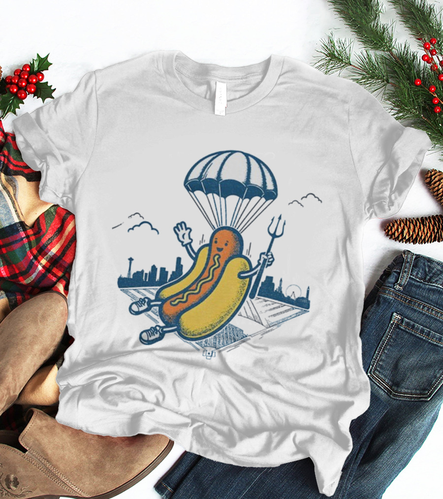 Seattle Mariners Hot Dog Parachuting Trident MLB Baseball 2025 T-Shirt