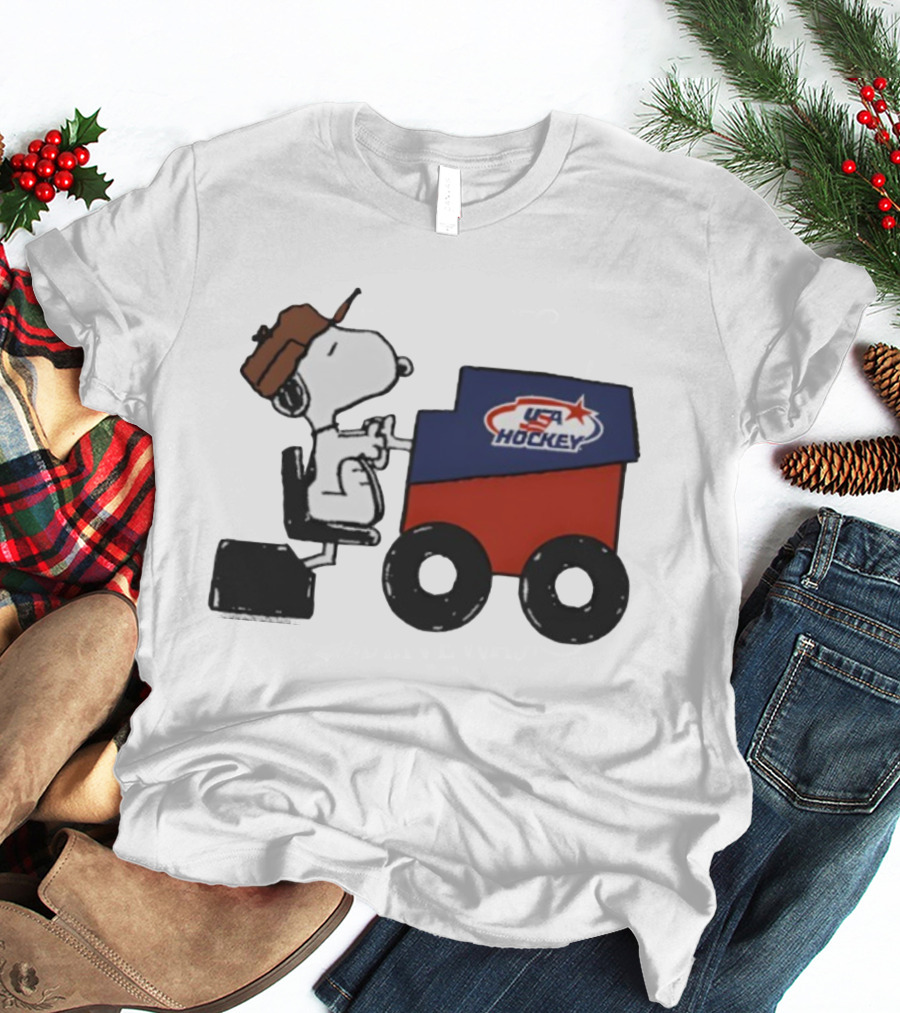 Peanuts Snoopy USA Hockey Zamboni Fresh Ice T-Shirt