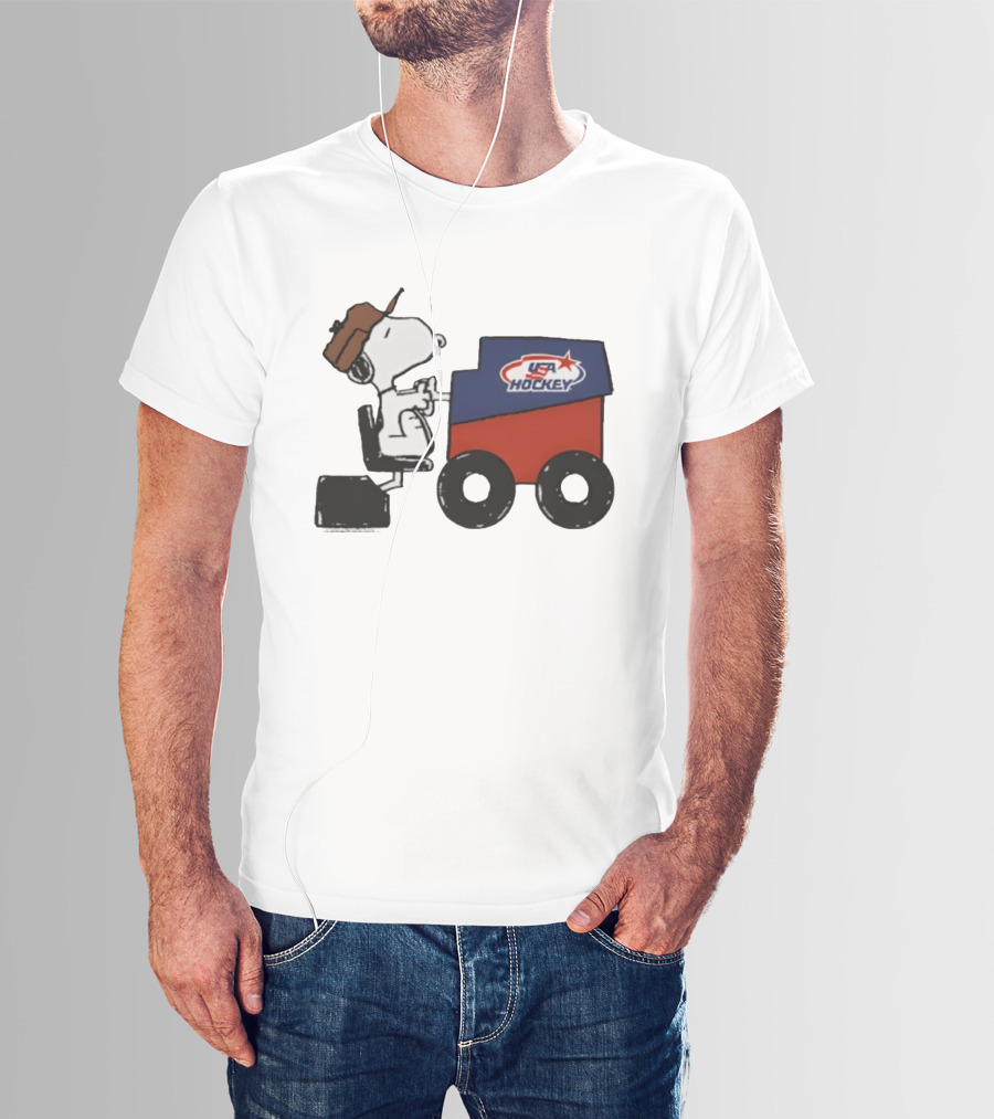 Peanuts Snoopy USA Hockey Zamboni Fresh Ice T-Shirt
