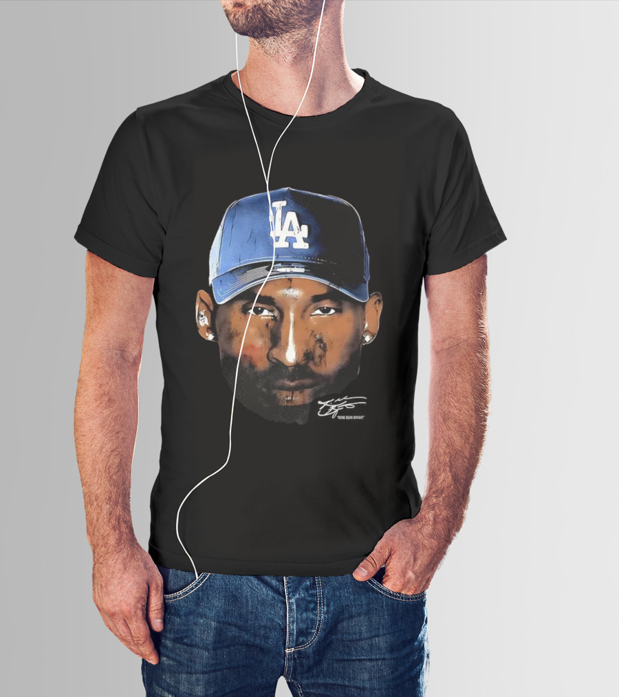 Kobe Bryant LA Dodgers Big Face Signature Cap T-Shirt