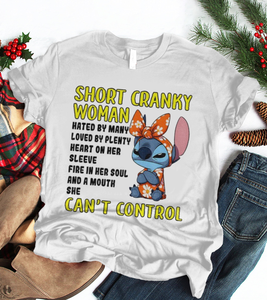Short Cranky Woman Can't Control Cute Stitch Outfit T-Shirt