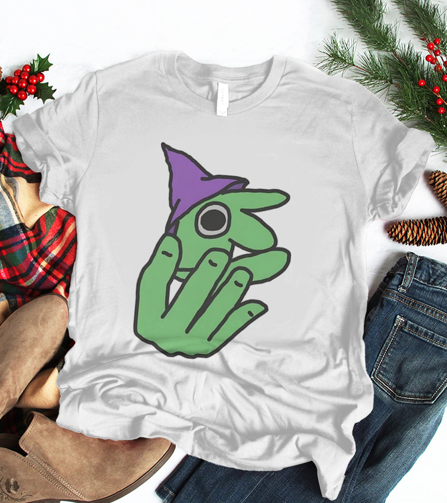 Glep Smiling Friends Character With Green Hand And Purple Hat T-Shirt