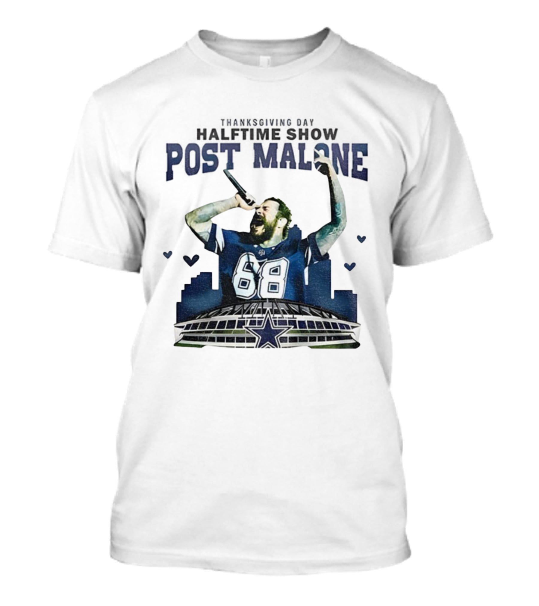 Thanksgiving Day Halftime Show Post Malone Dallas Cowboys 68 Stadium T-Shirt