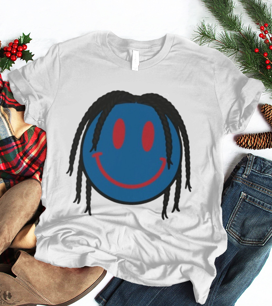 Tyrese Maxey Smiley Face Blue Red Braided Hair T-Shirt