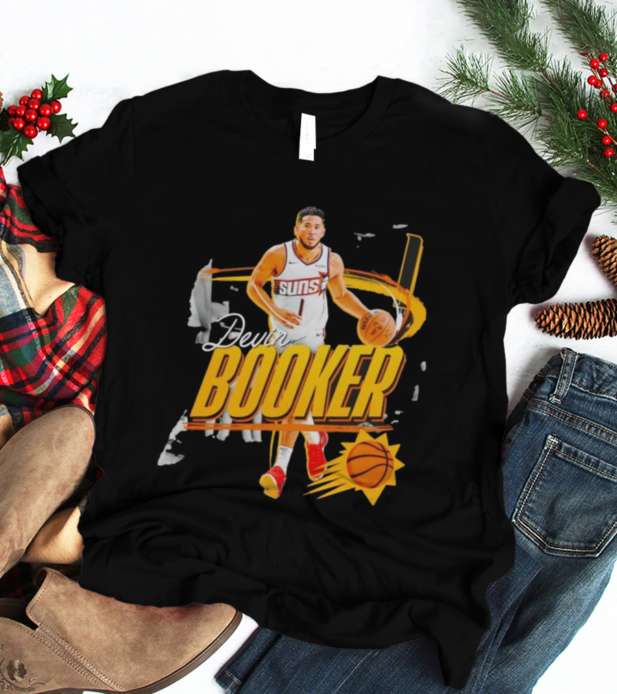 Devin Booker Phoenix Suns Basketball Graphic Retro Style T-Shirt