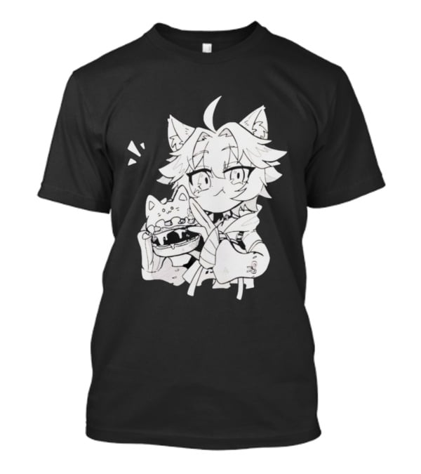 Genshin Impact Cat-Eared Character With Cat Burger Anime Illustration T-Shirt