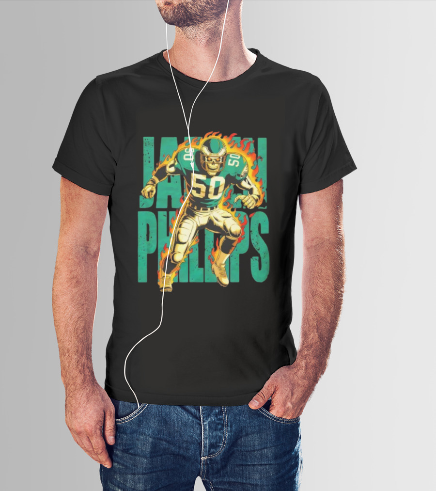 Jalen Phillips Skeleton Philadelphia Eagles Number 50 Flame Retro Style T-Shirt