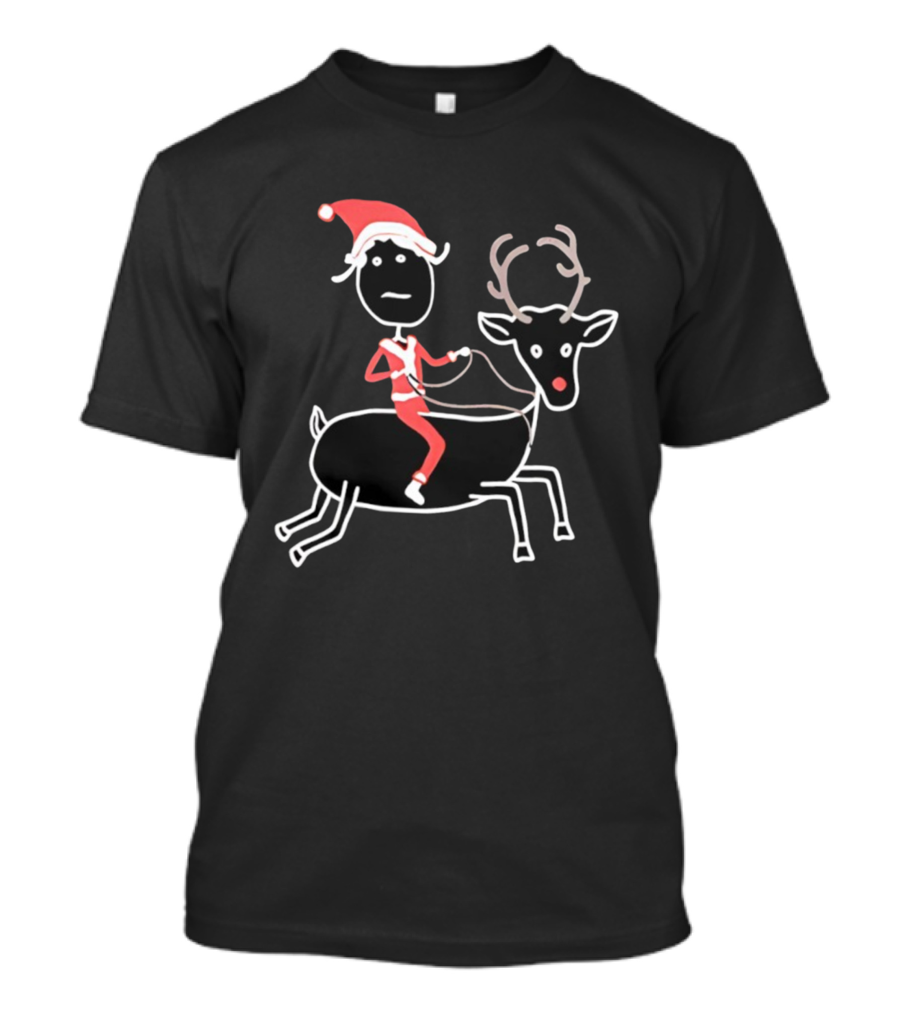 Rhenna Reindeer Santa Claus Christmas Stick Figure Art T-Shirt