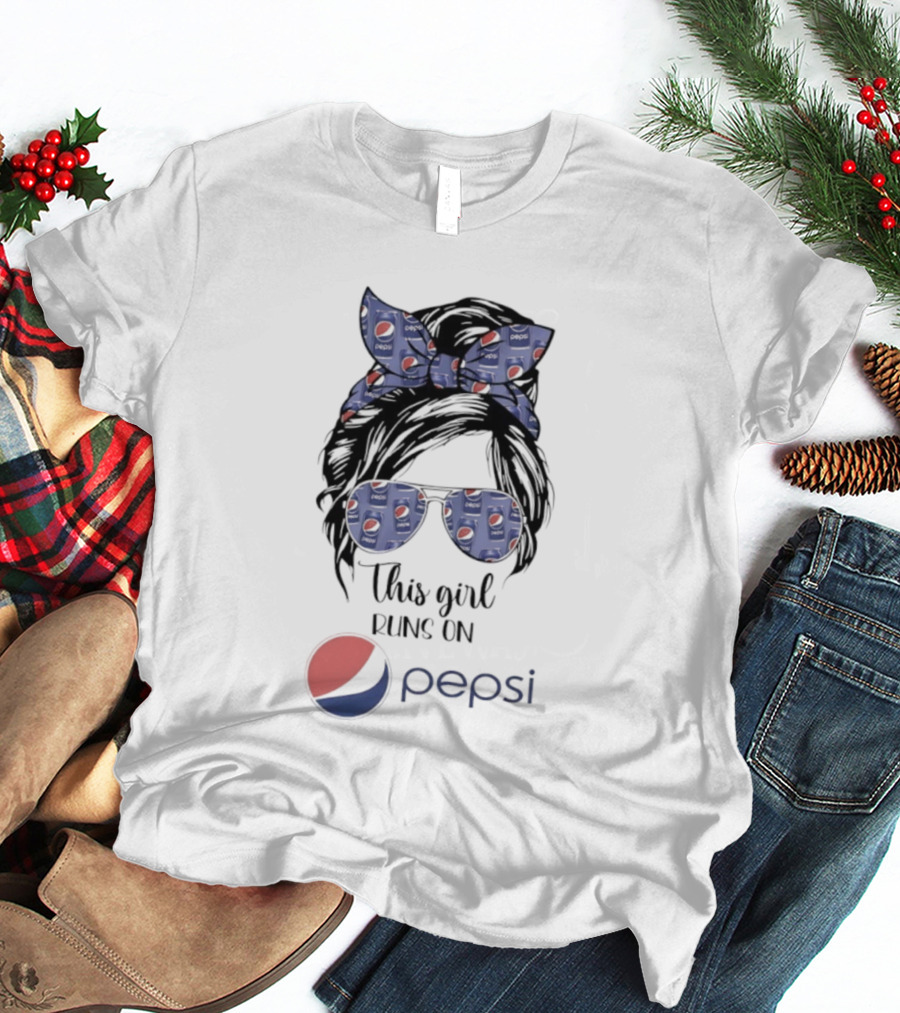 This Girl Runs On Pepsi Logo With Bow And Sunglasses T-Shirt
