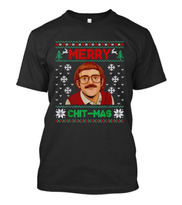 Merry Chit-mas Funny Xmas Ugly Sweater Print T-Shirt