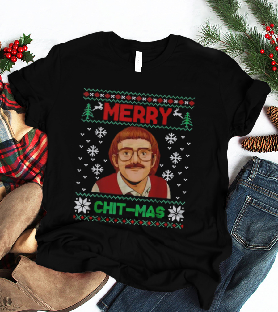 Merry Chit-mas Funny Xmas Ugly Sweater Print T-Shirt