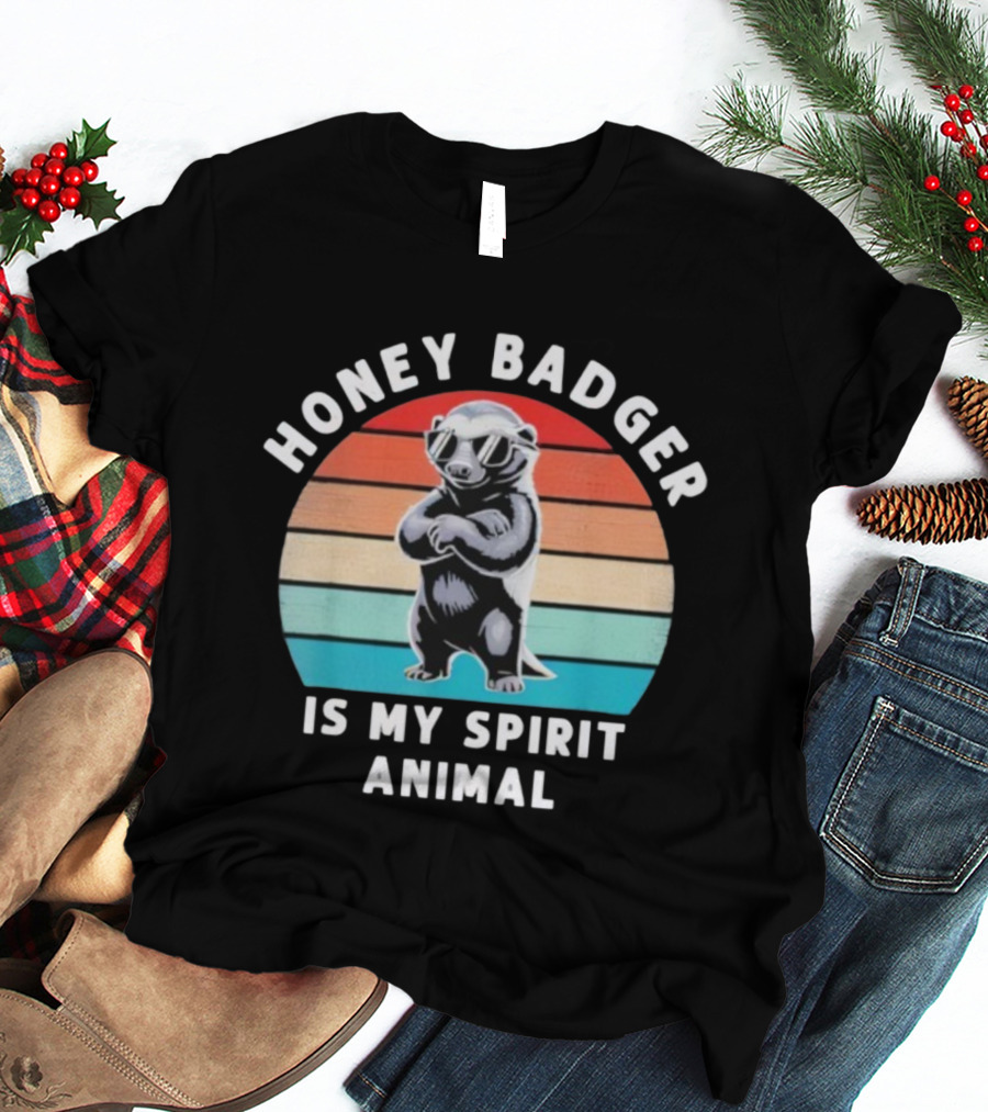 Honey Badger Is My Spirit Animal Funny Vintage Wildlife Retro Stripes T-Shirt