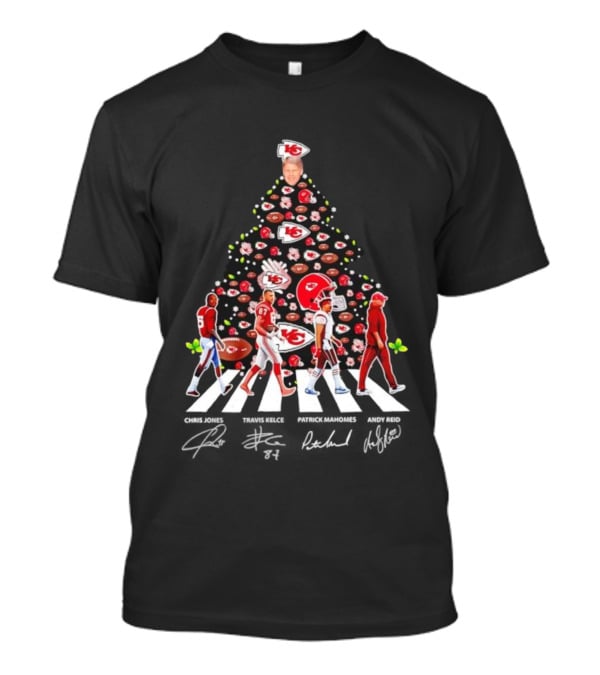 Kansas City Chiefs Abbey Road Christmas Tree With Player Signatures And Logos T-Shirt