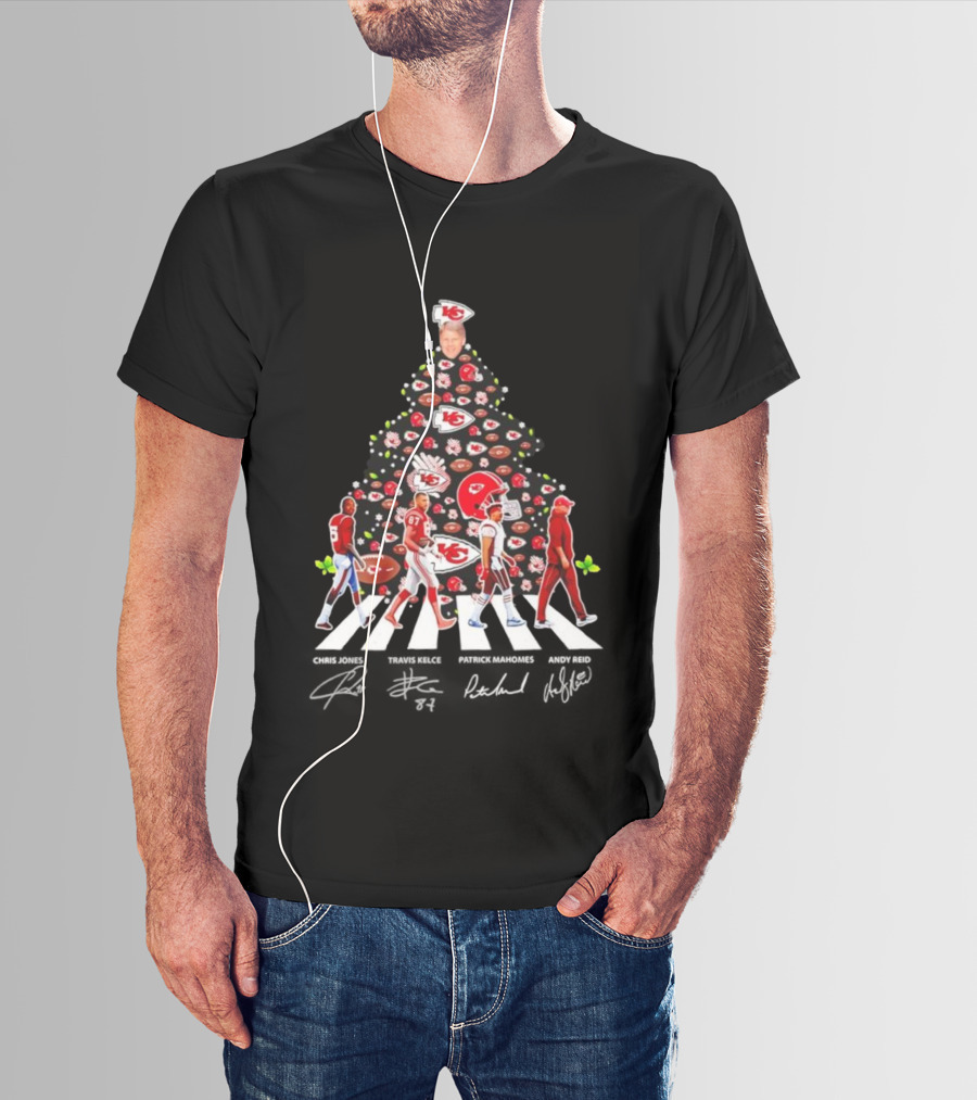 Kansas City Chiefs Abbey Road Christmas Tree With Player Signatures And Logos T-Shirt