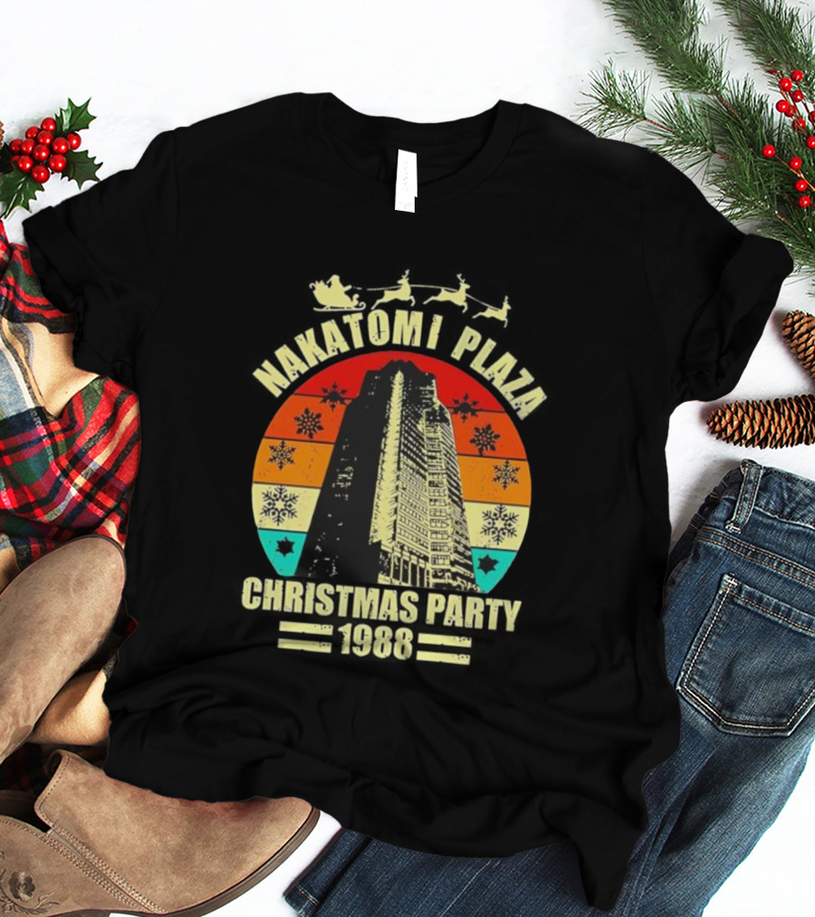 Nakatomi Plaza Christmas Party 1988 Vintage Retro Snowflakes T-Shirt