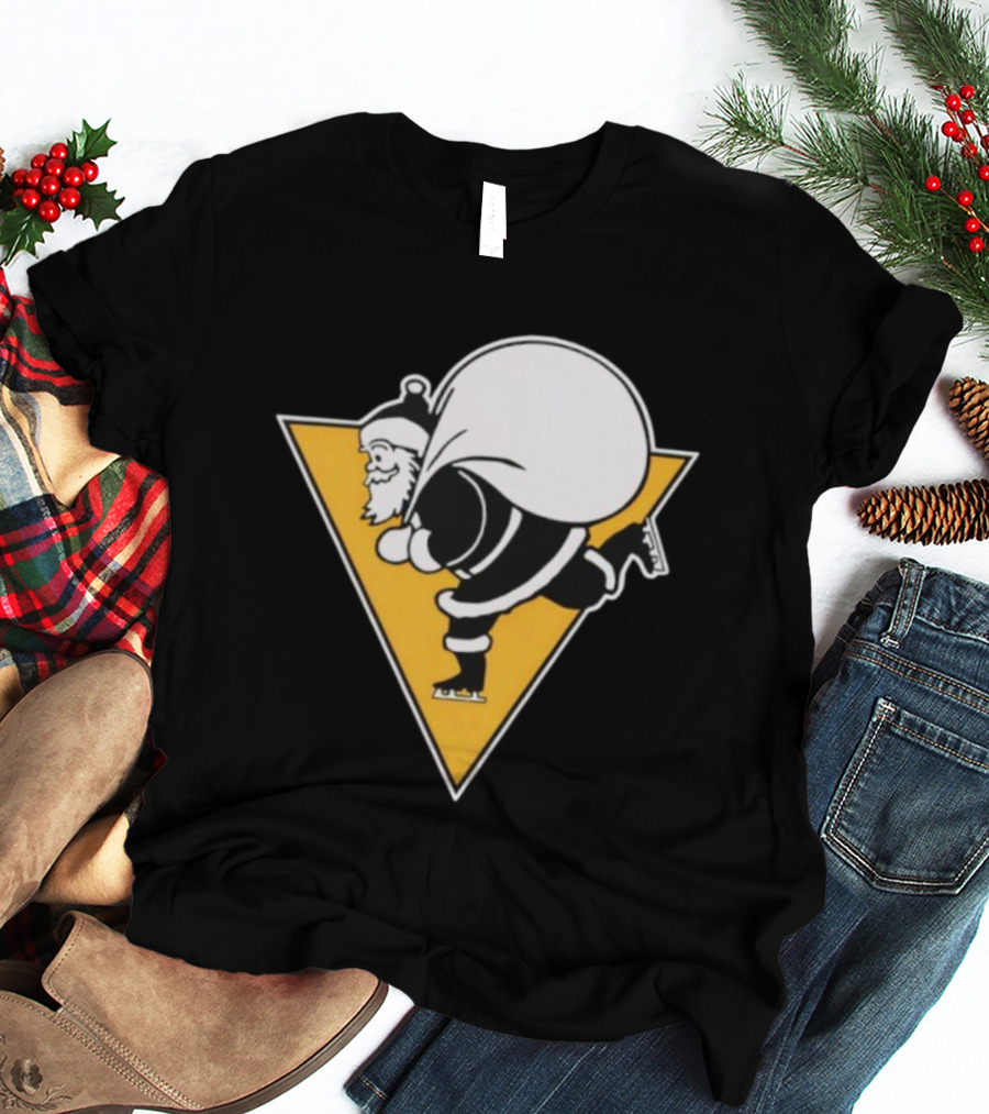 Santa Skates Ugly Christmas Penguin Triangle Santa Claus Skating Sack T-Shirt