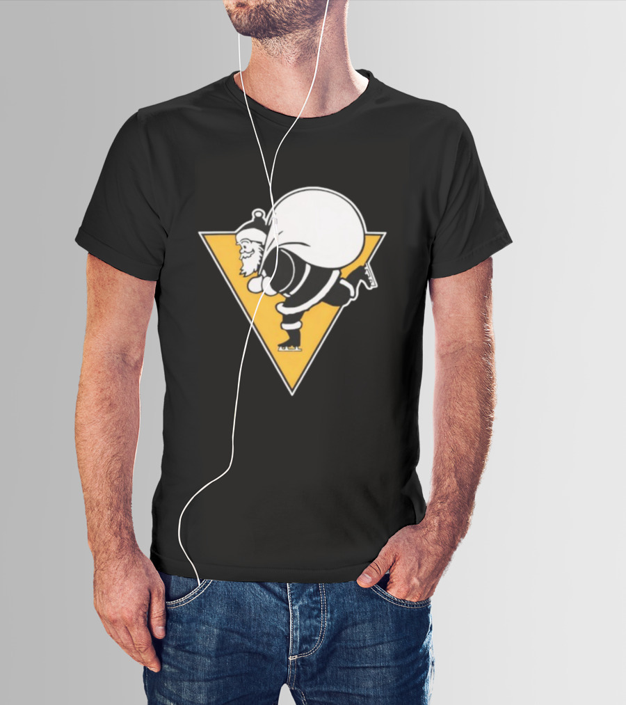 Santa Skates Ugly Christmas Penguin Triangle Santa Claus Skating Sack T-Shirt