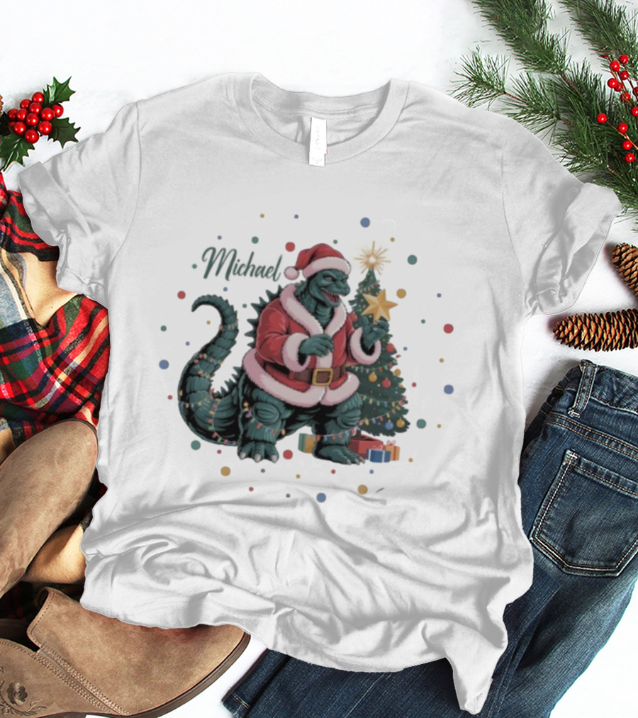 Personalized Godzilla Christmas Ornament Santa Monster Holiday Decor T-Shirt
