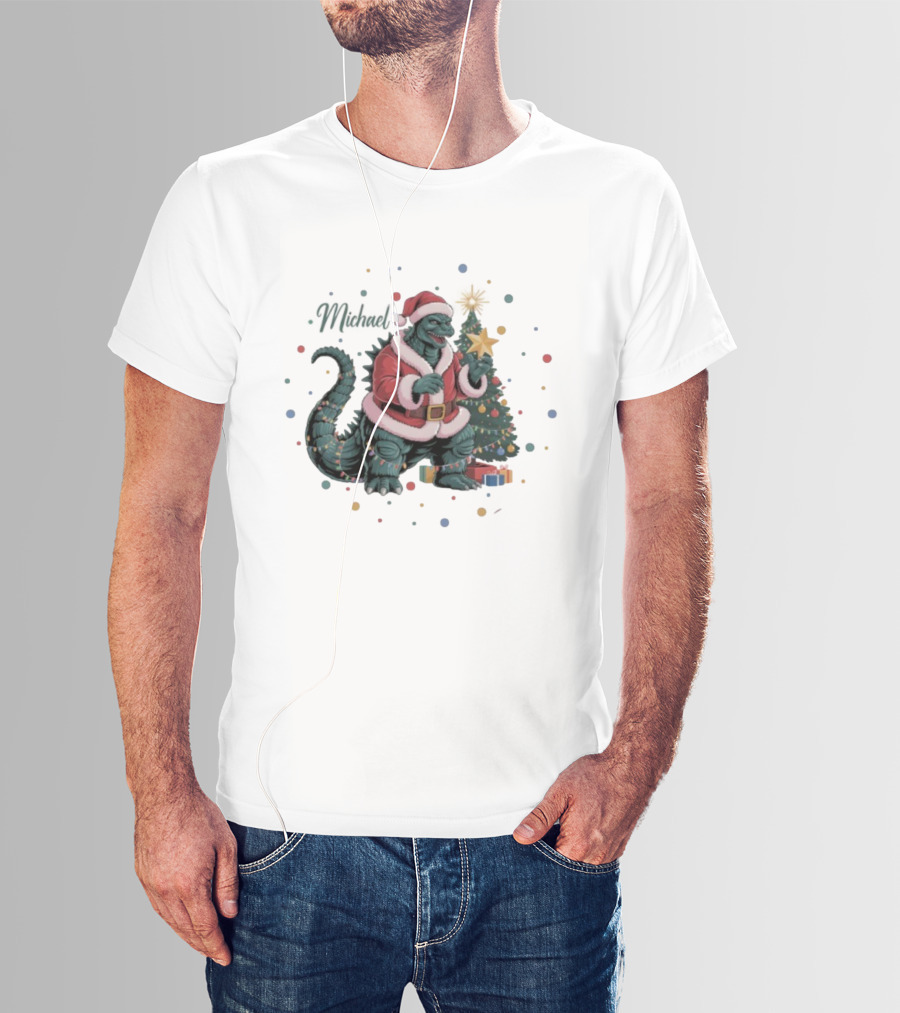 Personalized Godzilla Christmas Ornament Santa Monster Holiday Decor T-Shirt