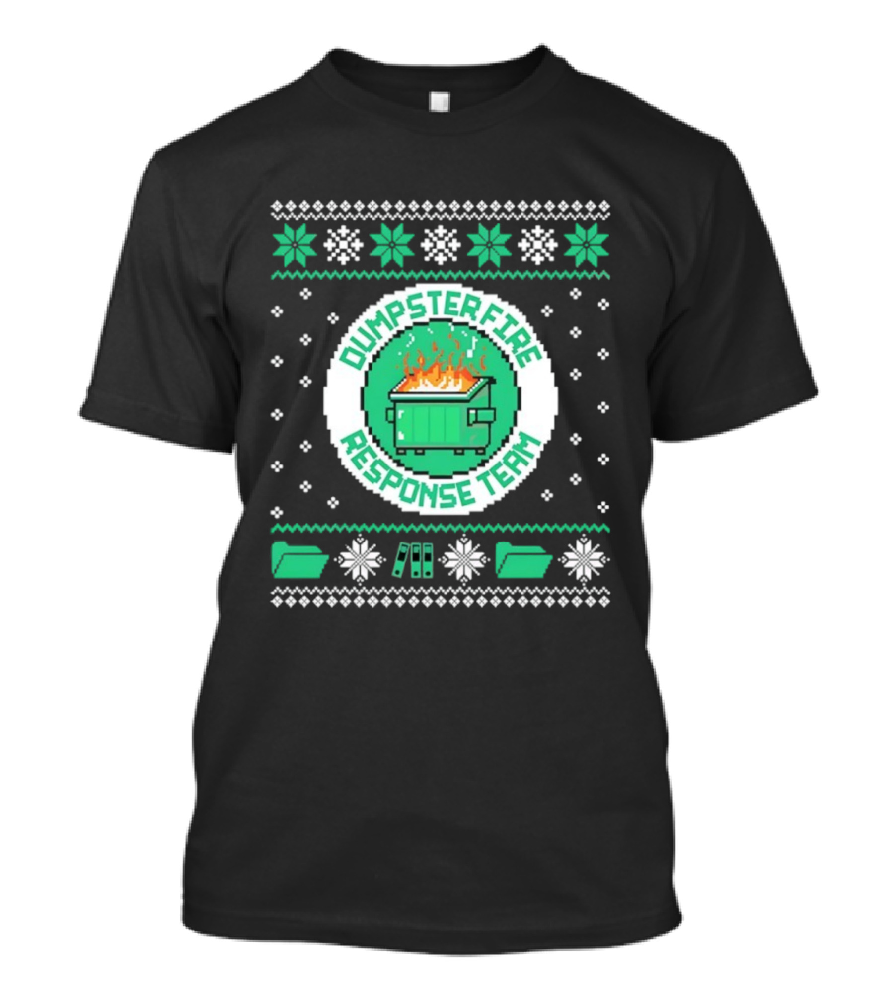Dumpster Fire Response Team Ugly Christmas Sweater Snowflakes Retro T-Shirt
