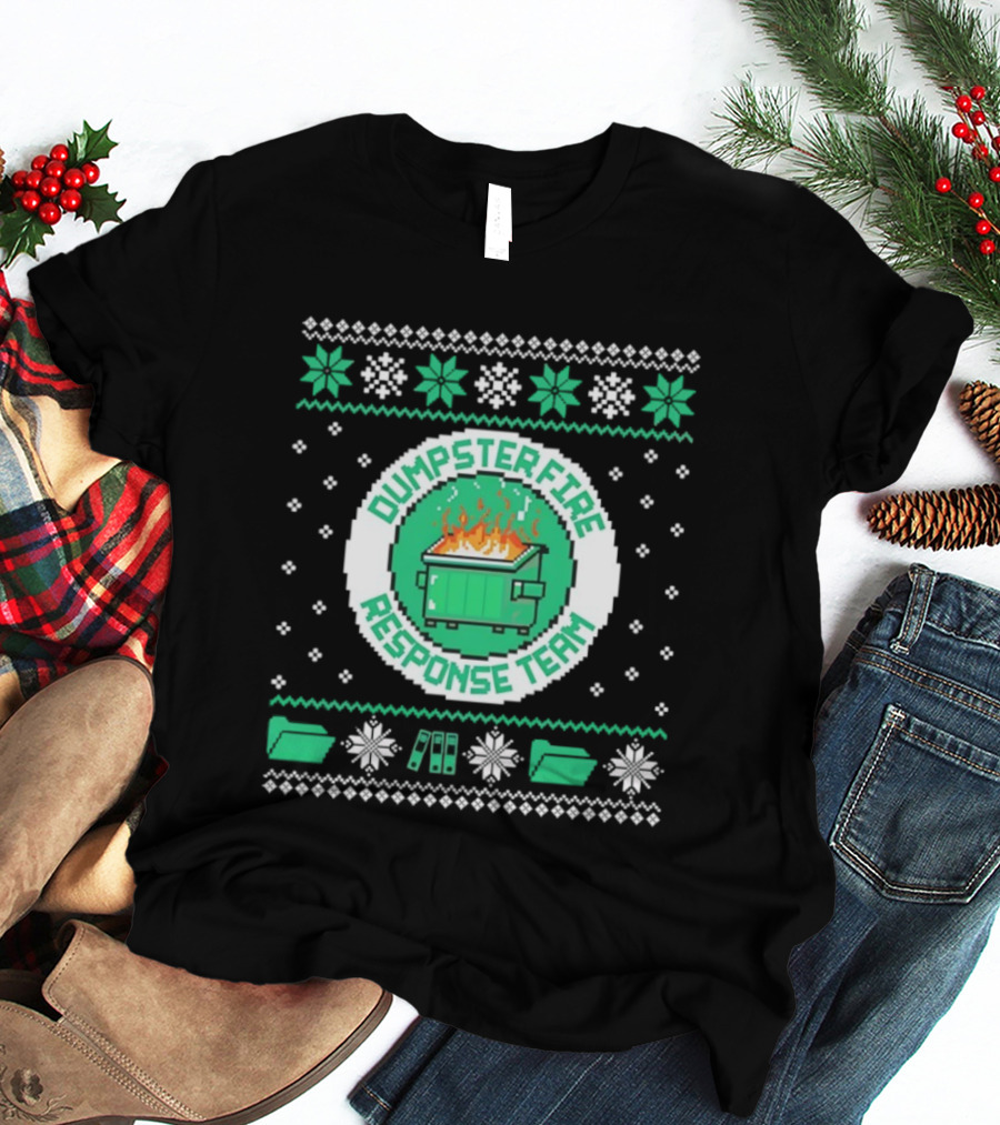 Dumpster Fire Response Team Ugly Christmas Sweater Snowflakes Retro T-Shirt
