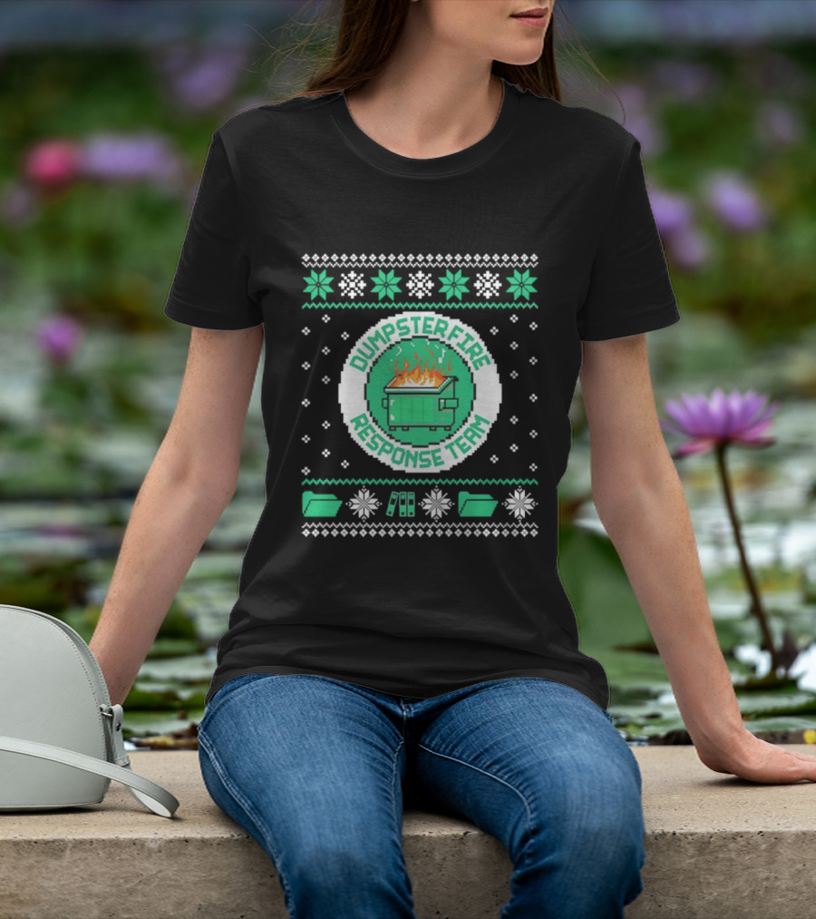 Dumpster Fire Response Team Ugly Christmas Sweater Snowflakes Retro T-Shirt